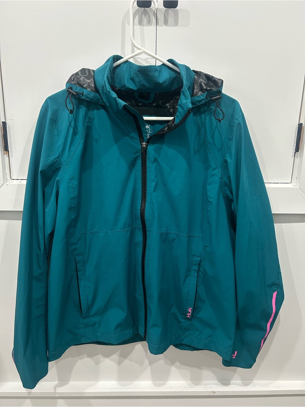 Huk Pursuit Rain and Wind Jacket Teal with Pink Accents